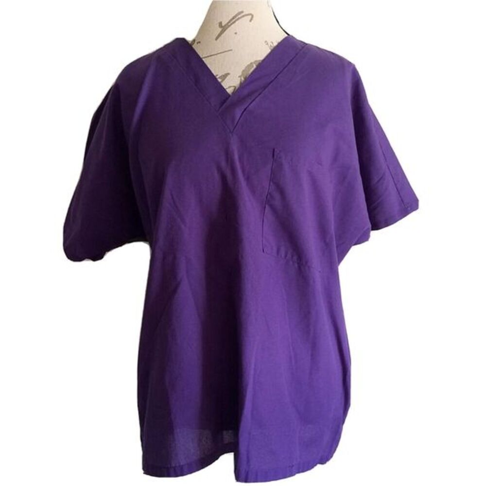 Simply Basic Size Medium Scrubs Top Blouse Nursing Purple Short Sleeve Medical